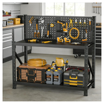 Adjustable Height Storage Work Bench With Pegboard