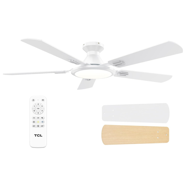 52" TCL Low Profile Ceiling Fan W/ LED Light, 6 Speeds, & Remote