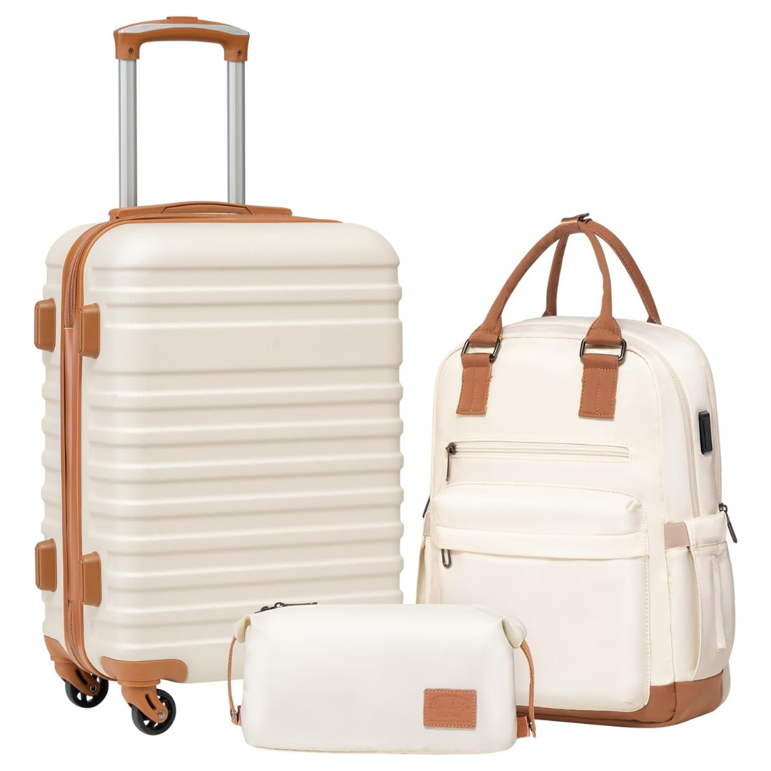 3-Piece Coolife Hardside Carry-On Luggage Set With TSA Lock