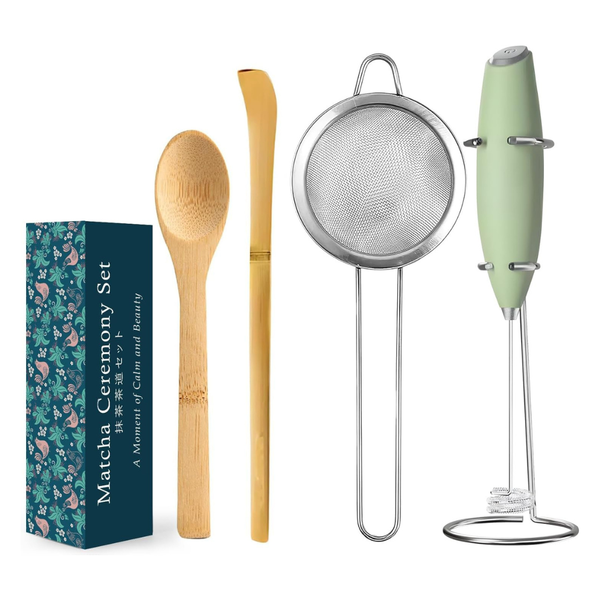 4-Pieces Electric Matcha Whisk Set With Milk Frother