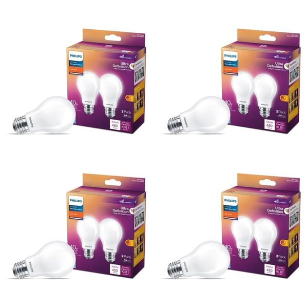 8-Pack Philips LED 40W A19 Light Bulbs