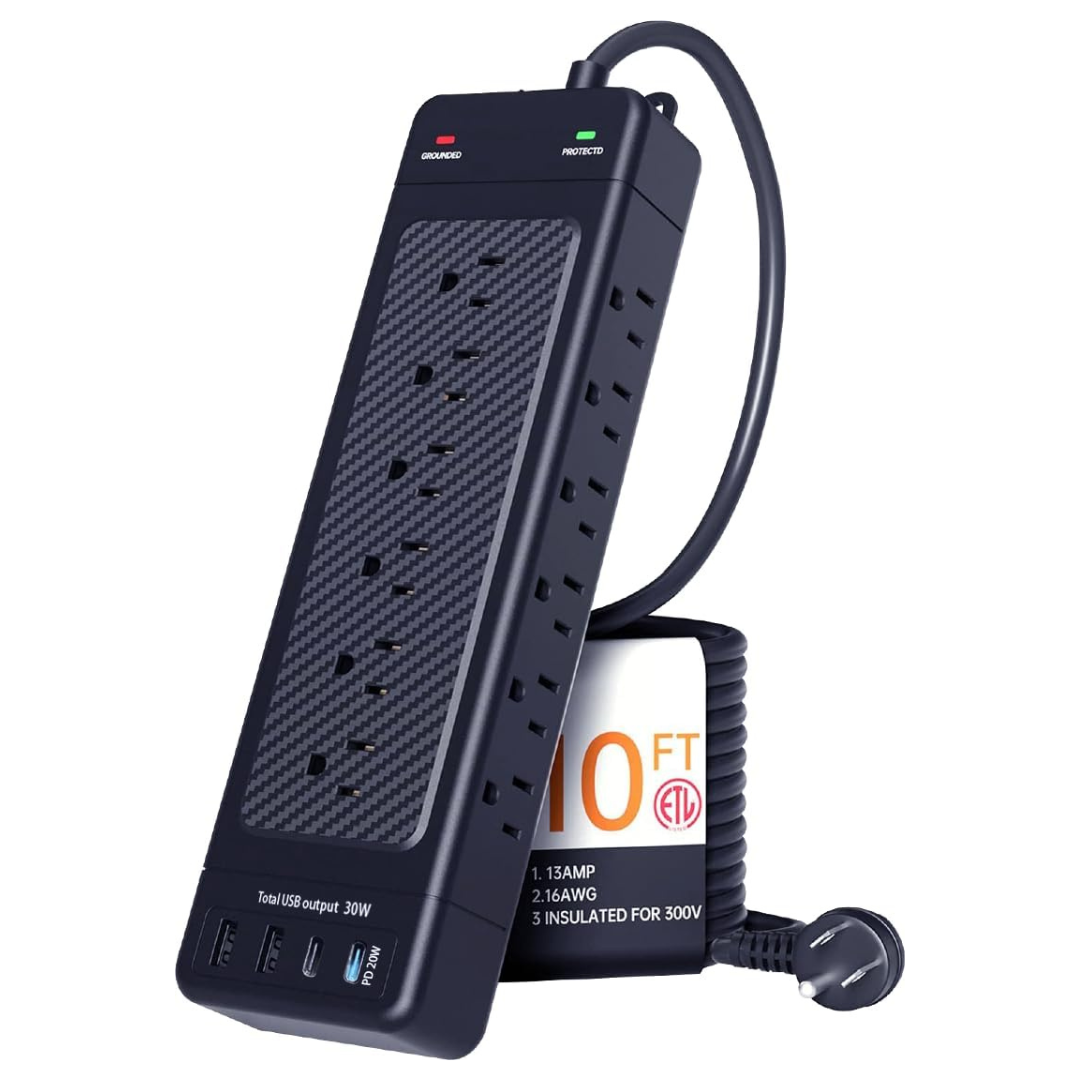 22-In-1 Heavy Duty Surge Protector Power Strip W/10-Ft Extension Cord