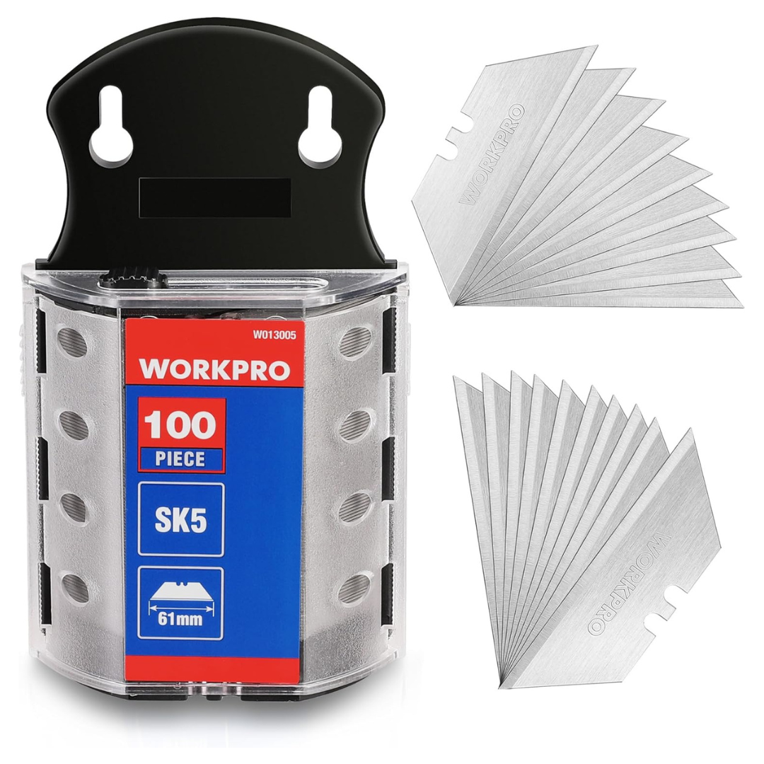 100-Pack Workpro Utility Knife Blades With Dispenser
