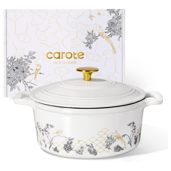 5-Qt Carote Cast Iron Enameled Floral Dutch Oven Pot W/ Lid (2 Colors)