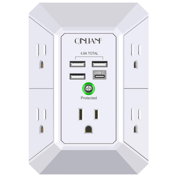 3-Sided 5-Outlet 1680J Surge Protector Power Strip