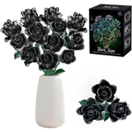 585-Pieces Black Rose Flower Building Blocks With Adjustable Stems