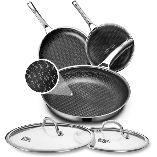 Hybrid Nonstick Frying Stainless Steel Pan Set With 2 Lids