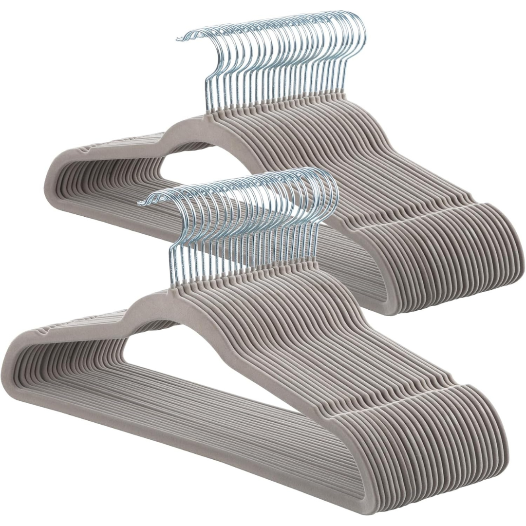 50-Pack Grey Velvet Hangers With 360 Swivel Hook