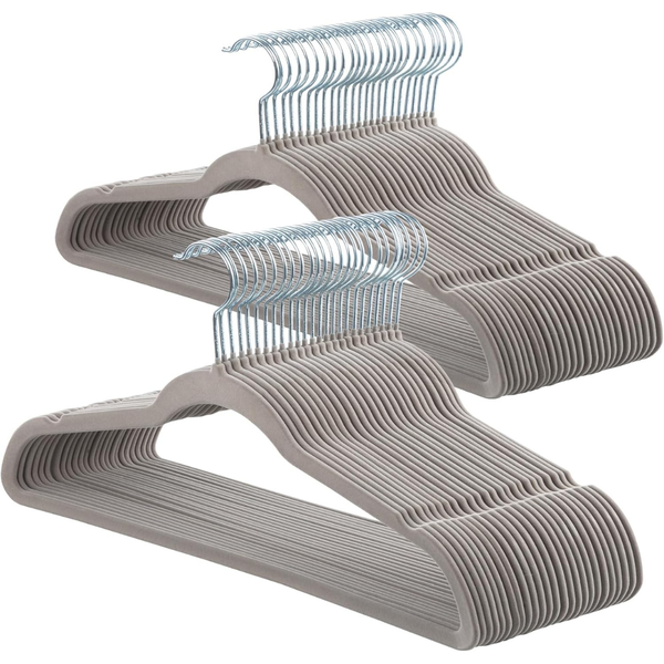 50-Pack Grey Velvet Hangers With 360 Swivel Hook