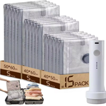15-Piece Vacuum Sealed Packing Bags W/ Rechargeable Air Pump