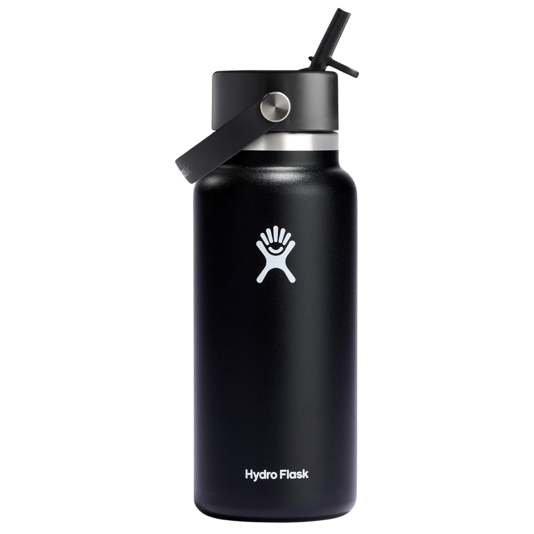 32-Oz Hydro Flask Wide Mouth Bottle With Flex Straw Cap (Black)