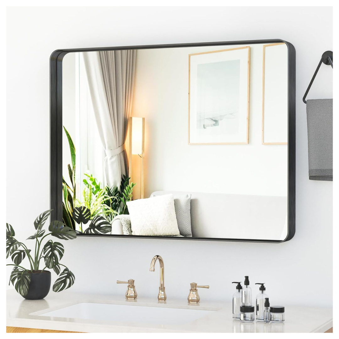 24" x 36" Suidia Rounded Metal Framed Bathroom Mirror