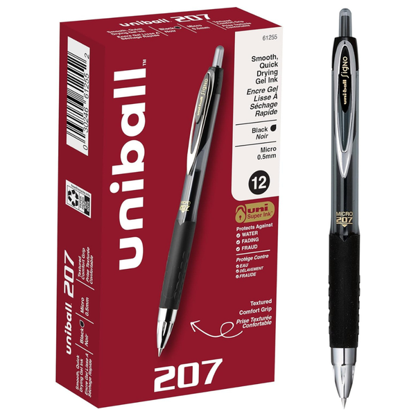 12-Pack Uni-Ball 207 0.5mm Micro Point Retractable Gel Pens