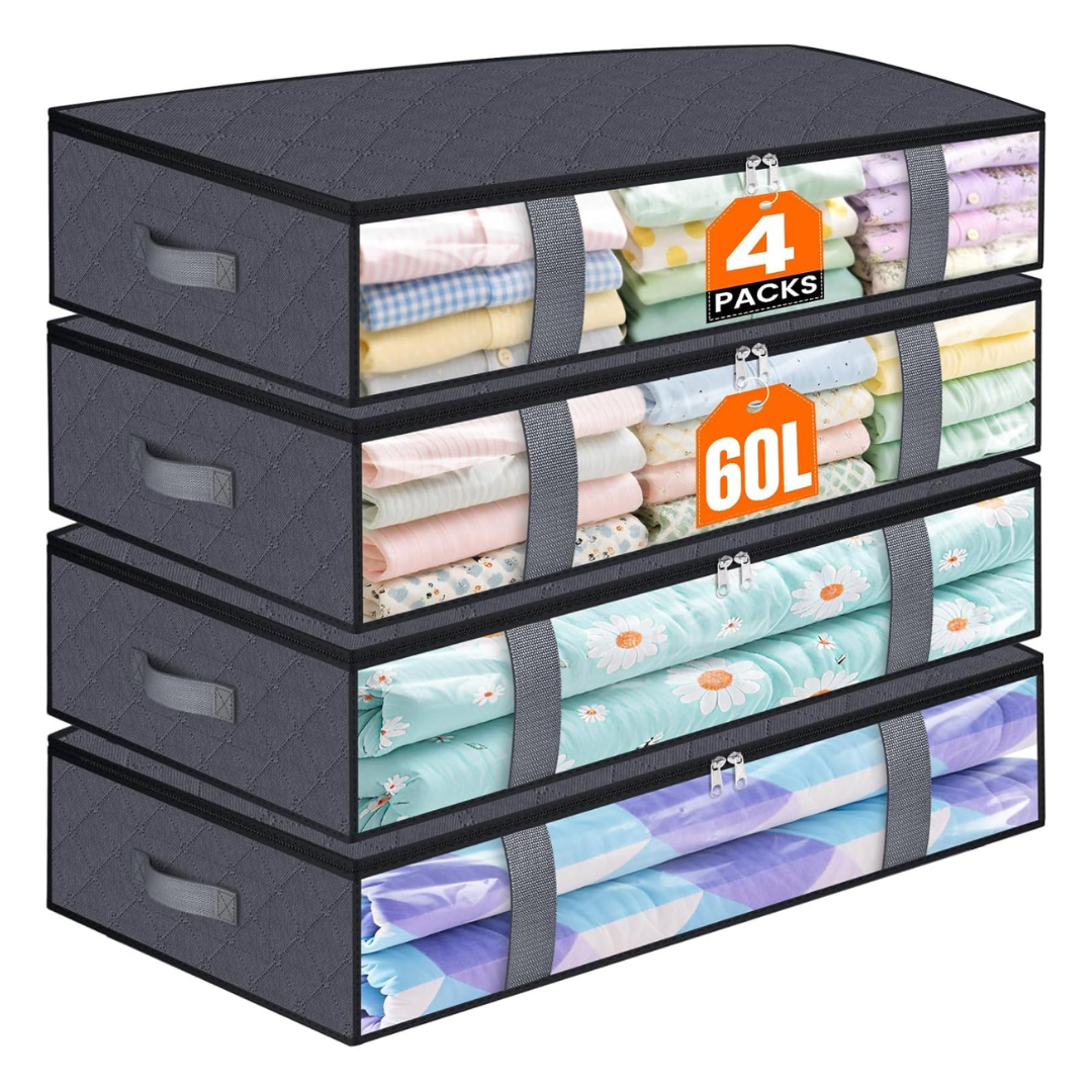 4-Pack 60L Collapsible Storage Bags With Big Zippers