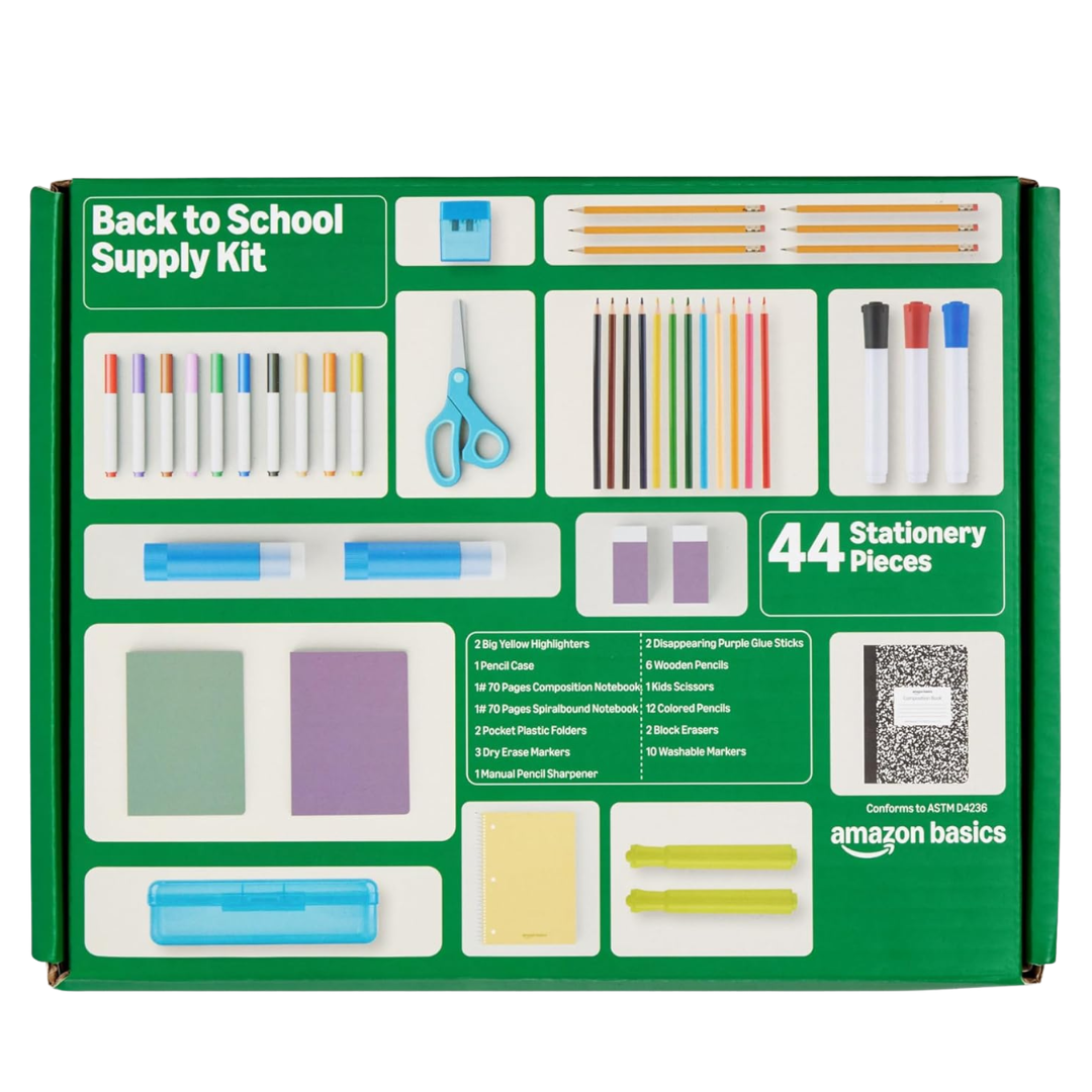 Amazon Basics 44-Piece Back To School Supplies Kit