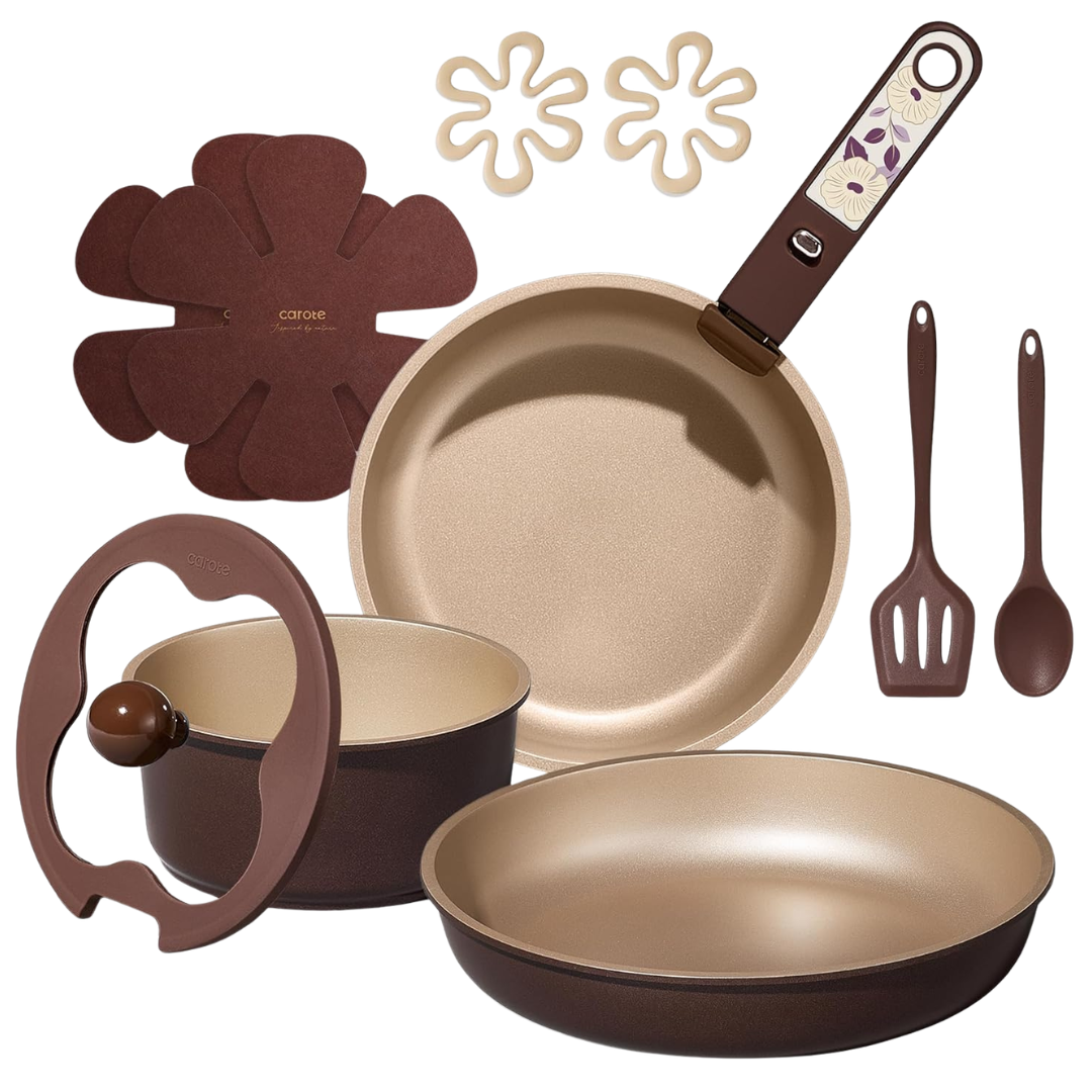 CAROTE 11pcs Ceramic Cookware Set, Pots And Pans Set Non stick