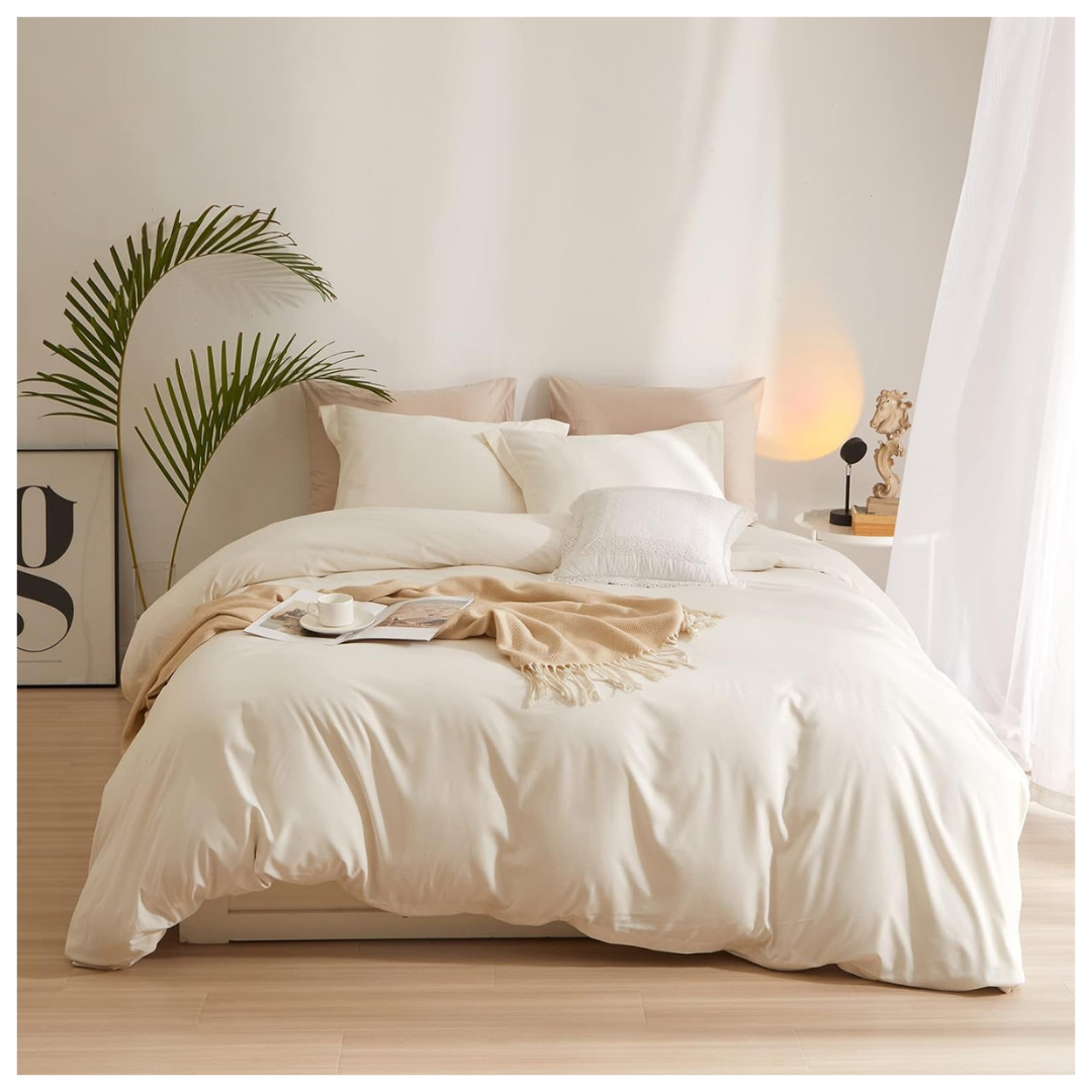 80'' x 90'' Cream White Duvet Cover With 2 Pillowcases