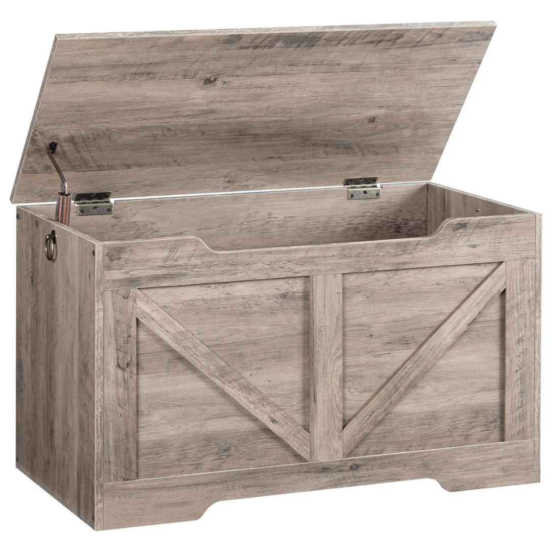 29.5" Retro Wooden Storage Chest With U-Shaped Cut-Out Pull