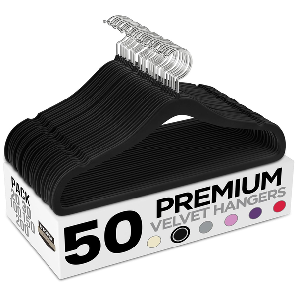 50-Pack Utopia Home Non-Slip Velvet Hangers W/ Rotatable Hook