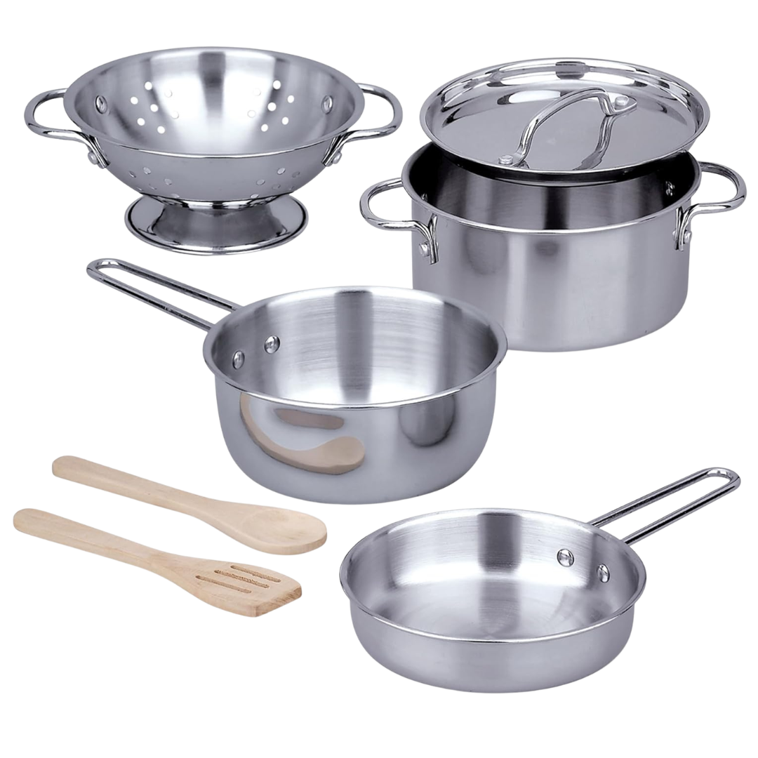 8-Piece Melissa & Doug Stainless Steel Pots & Pans Play Kitchen Set