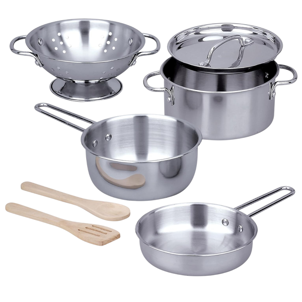 8-Piece Melissa & Doug Stainless Steel Pots & Pans Play Kitchen Set