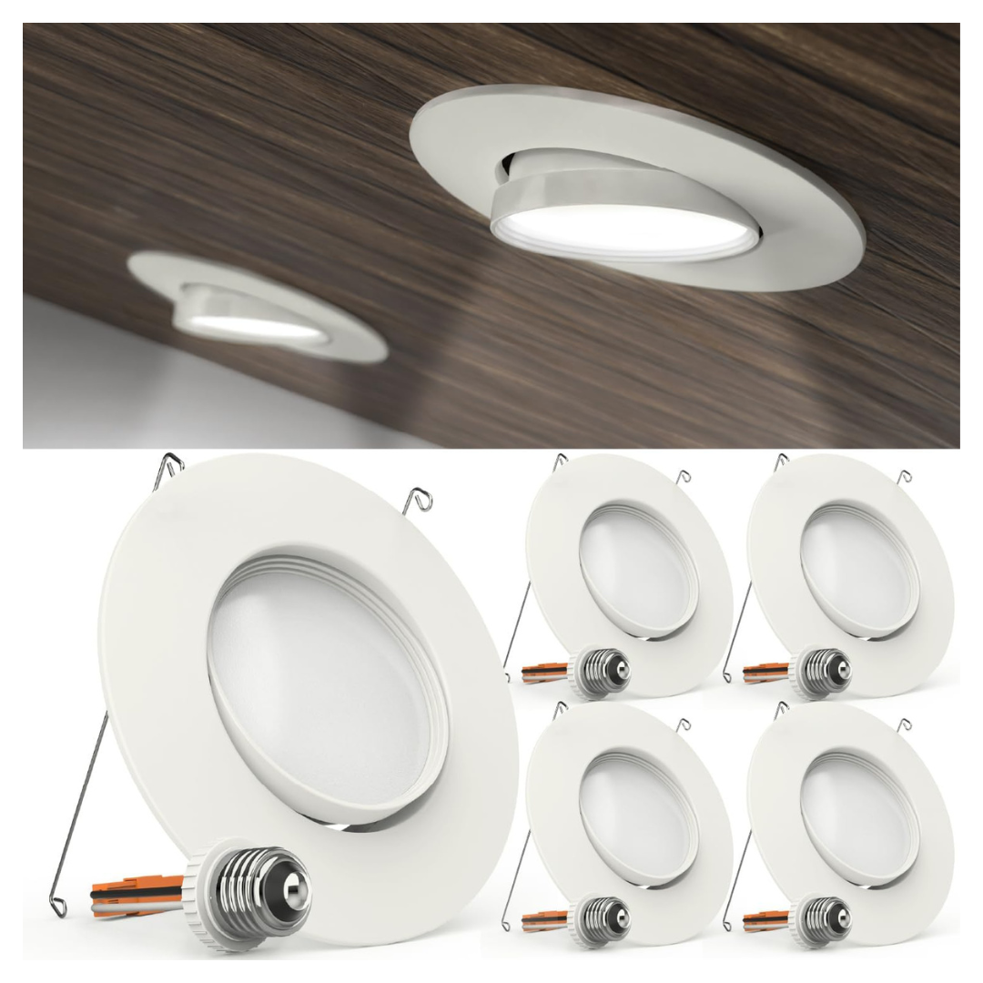 4-Pack Sunco 12W 5/6" 2700K LED Recessed Gimbal Can Lights (2-Colors)