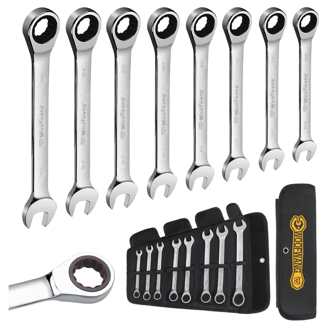8-Piece Woofwang Global SAE Ratcheting Combination Wrench Set