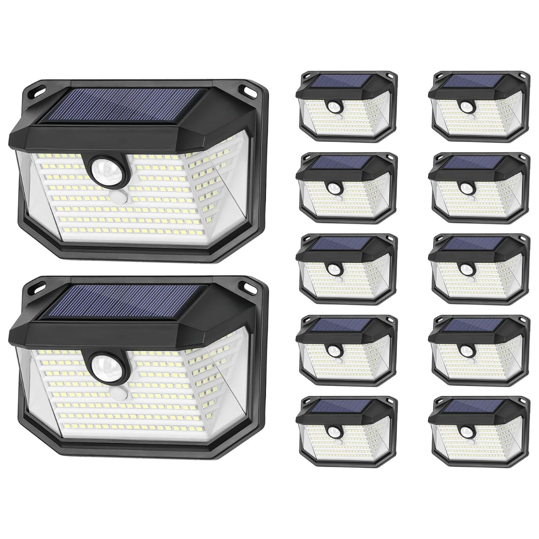 12-Pack 178 LEDs Motion Sensor Solar Outdoor Wall Light
