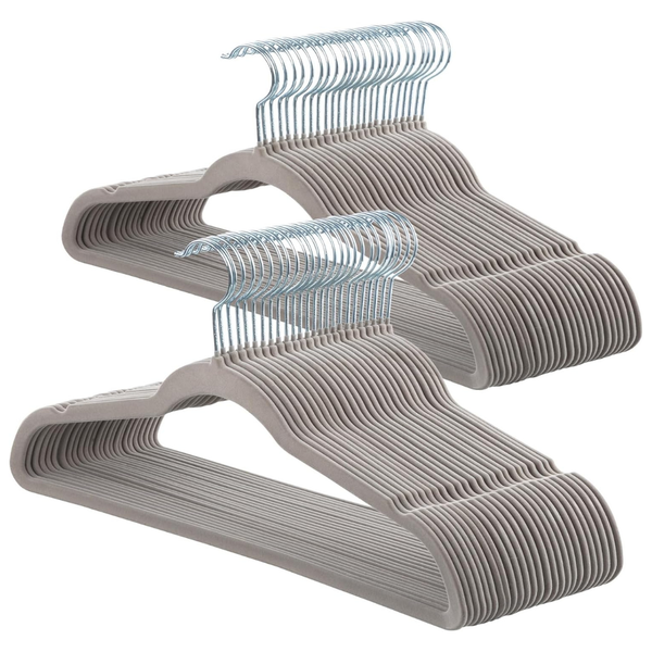 50-Pack Grey Velvet Hangers With 360 Swivel Hook