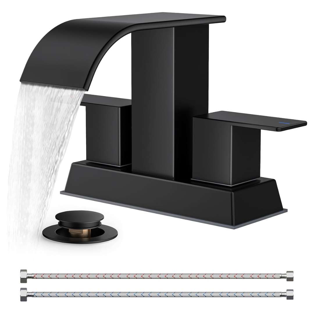 Forious 4" Centerset Waterfall Bathroom Faucet (Matte Black)