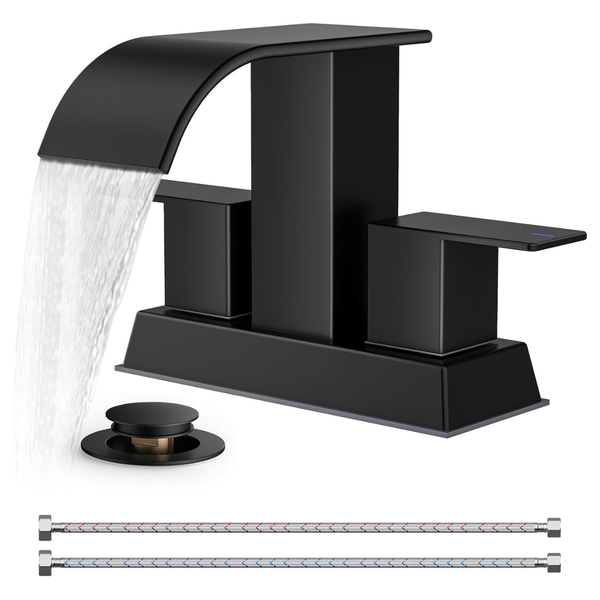 Forious 4" Centerset Waterfall Bathroom Faucet (Matte Black)