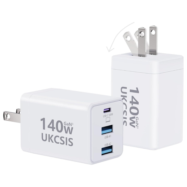 2-Pack 140W 3-Port GaN Foldable Wall Charger