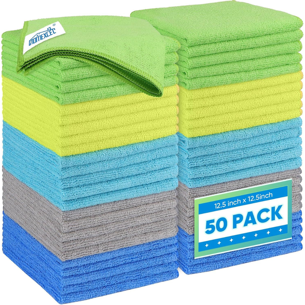 50-Pack Microfiber 12.5" x 12.5" Ultra Absorbent Cleaning Cloth (Multicolor)