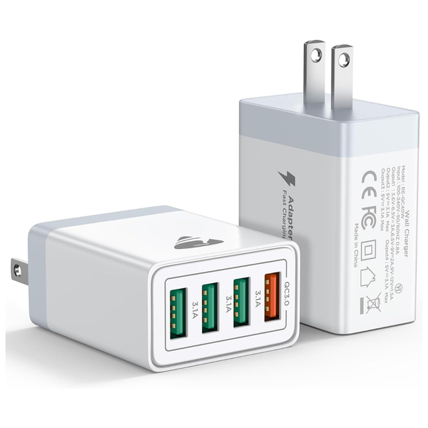 2-Pack 4-Port USB-A 40W Wall Charger Cube Power Adapter