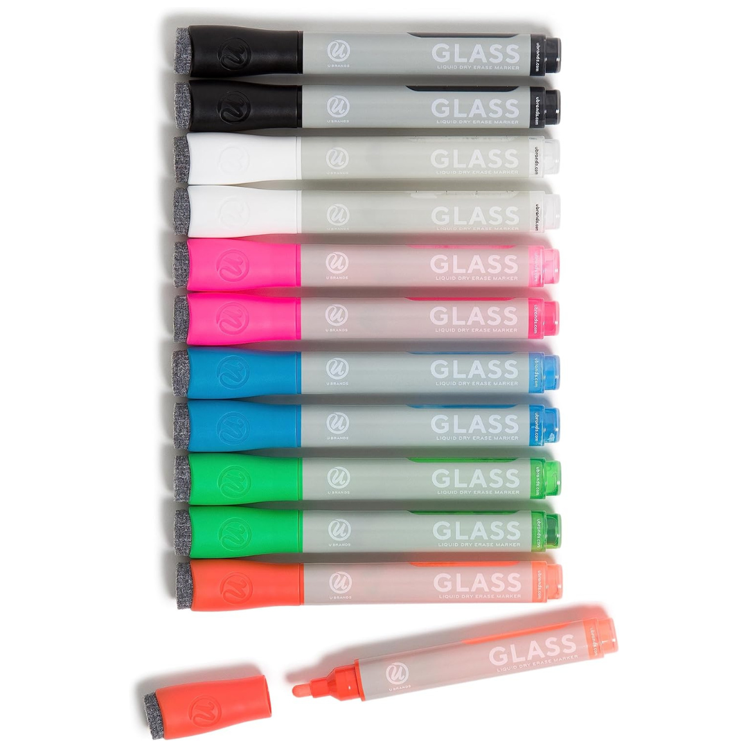 12-Count U Brands Bold Tip Liquid Glass Whiteboard Markers with Eraser