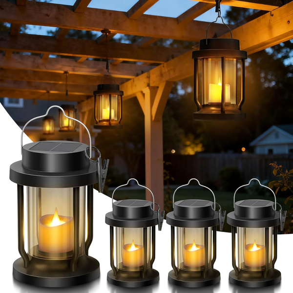4-Pack Waterproof Realistic Flickering Flameless Solar Lanterns