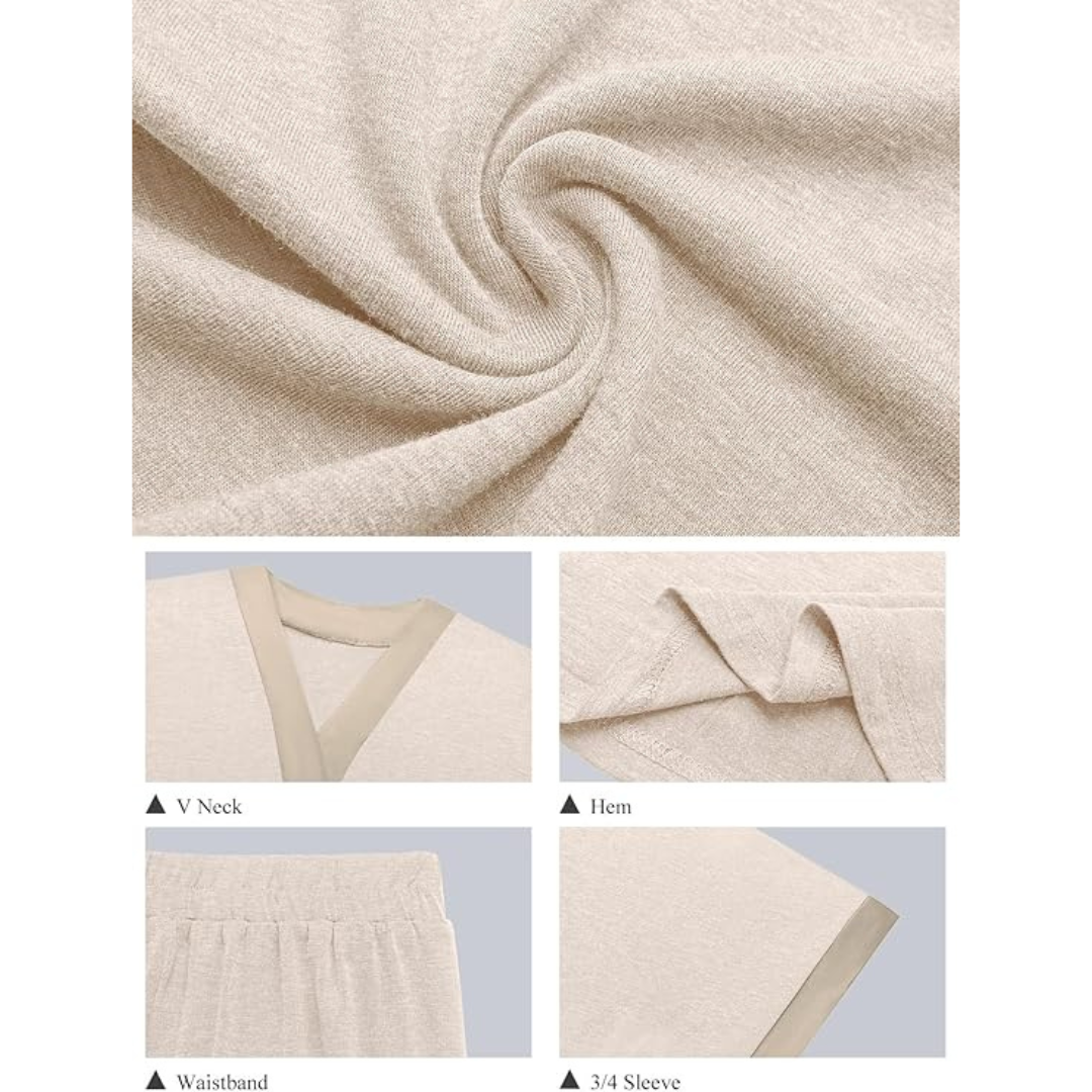 Women's 2-Piece 3/4 Sleeve V Neck Pajama Sets