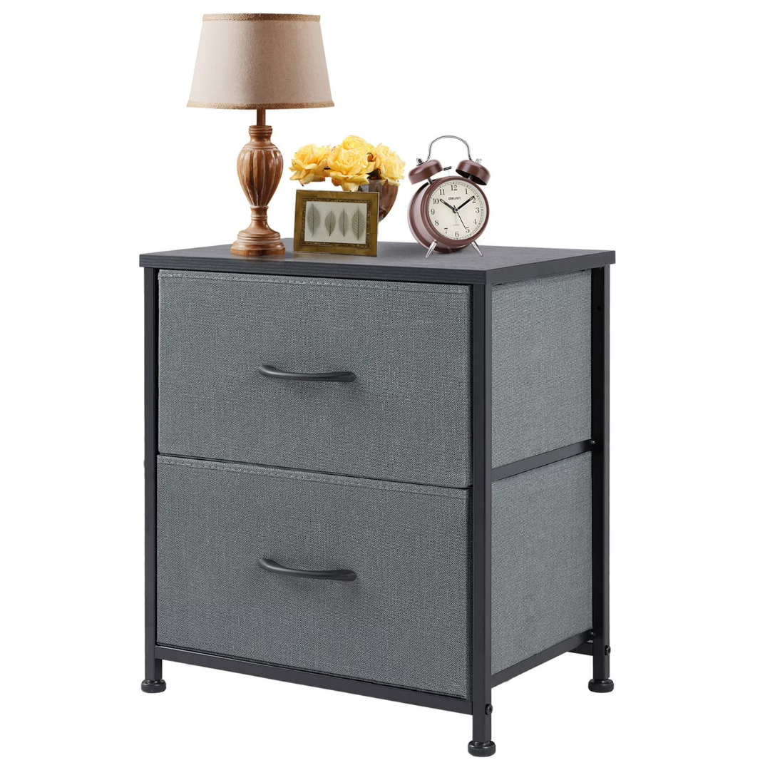2 Fabric Dresser 20" Adjustable Nightstand Feet Bedside Table With Drawers