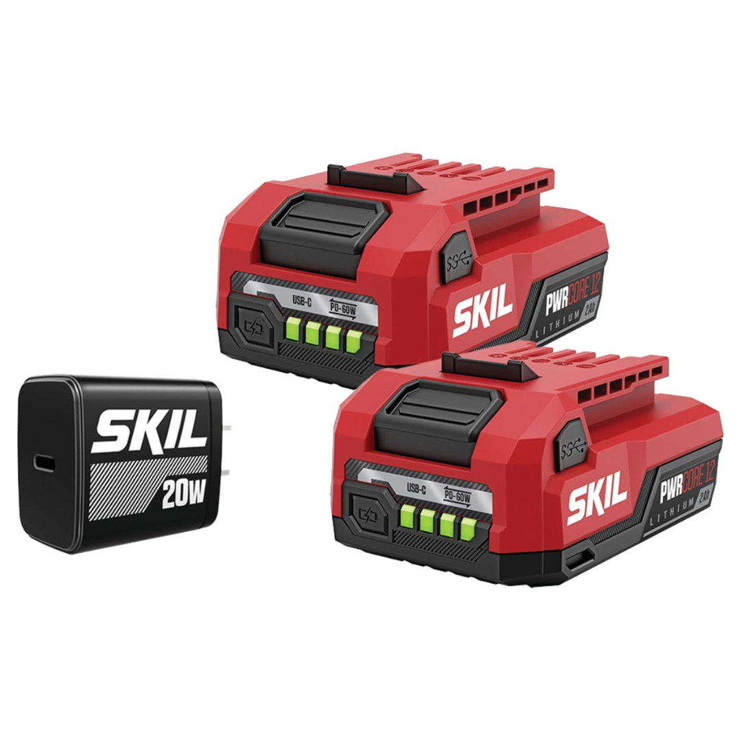 2-Pack SKIL PWR CORE 12V USB-C 2.0Ah Battery W/ Charger