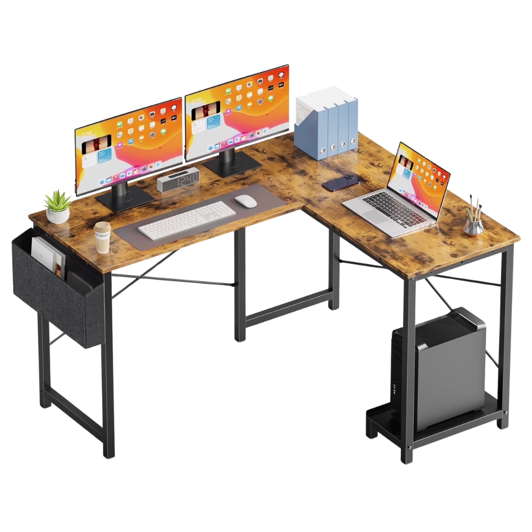 49" Modern L-Shaped Computer Desk With Storage Shelf & Side Bag