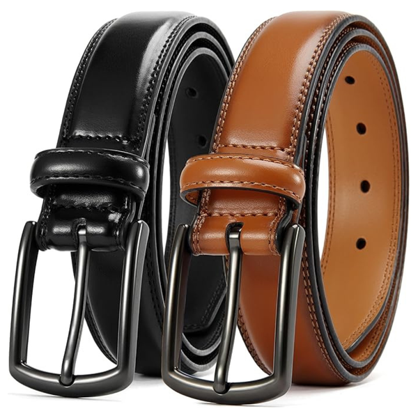 2 Pack - 1 1/4" Leather Jeans Dress Belts