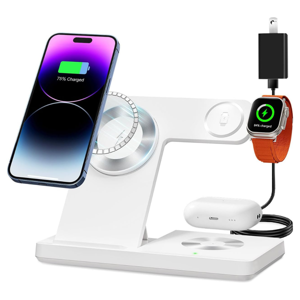 Magnetic 3-in-1 Wireless Charging Station With Adapter