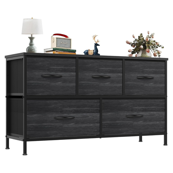 Wide Chest Fabric Dresser With 5 Drawers (2 Colors)