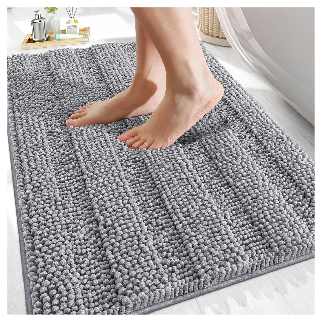 30" x 20" Olanly Chenille Striped Non-Slip Quick Dry Bath Rug