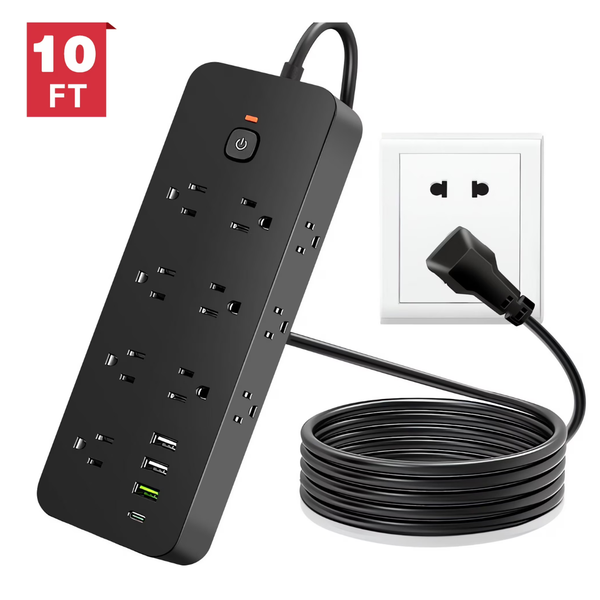 Meromore 1875J 10FT Power Strip Surge Protector With 13 Outlets 4 USB Charger (2 Colors)