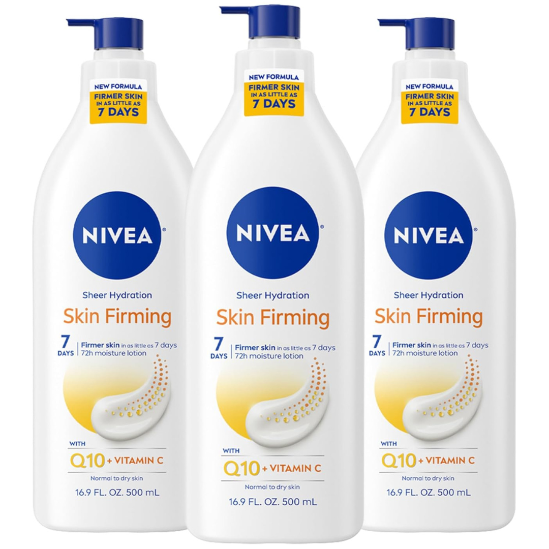 Pack Of 3 NIVEA Sheer Hydration Skin Firming Body Lotion With Q10 And Vitamin C (16.9 Fl Oz Pump Bottle)