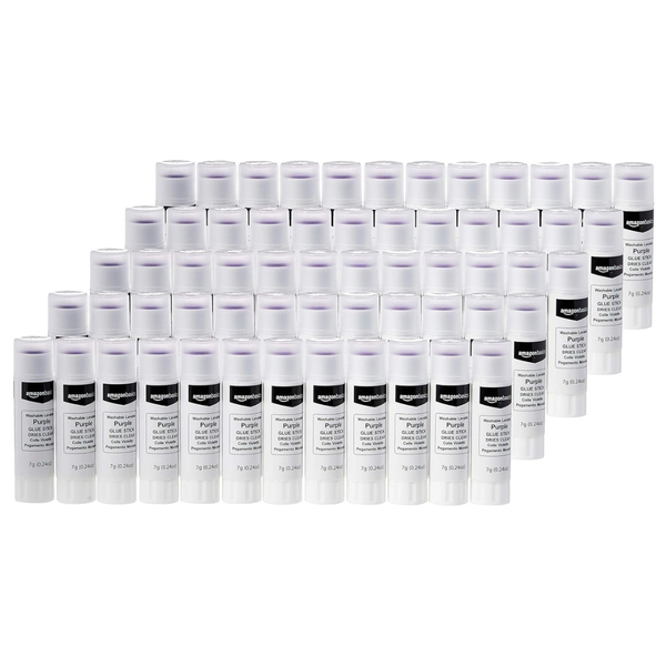 Amazon Basics Purple Washable School Glue Sticks (60-Pack)