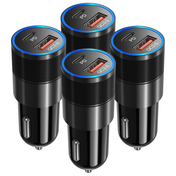 4-Pack 38W Dual Port Type C Fast Car Chargers