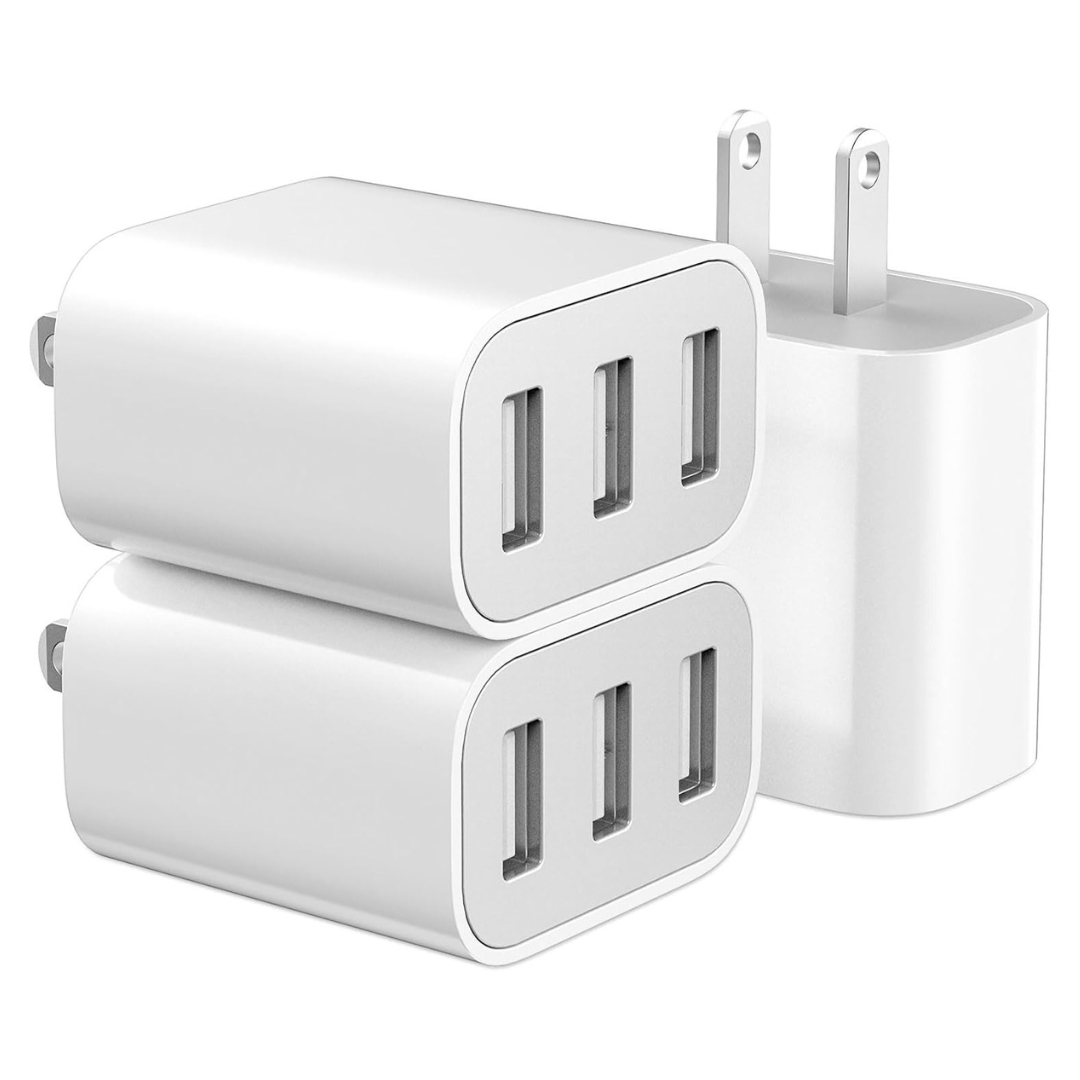 3-Pack 3-Port USB-A Charging Wall Charger Adapter