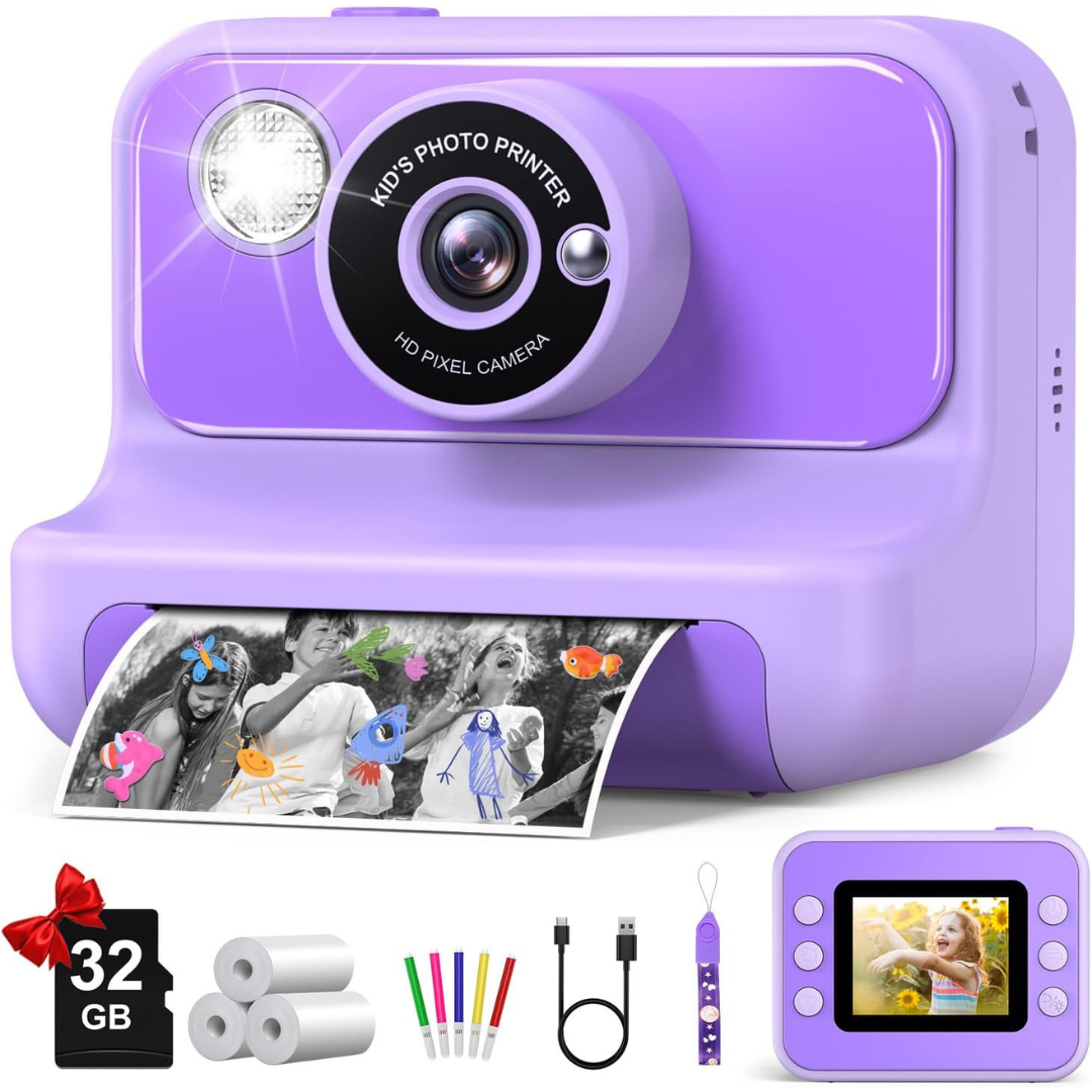 Gofunly Instant Print 1080p Digital Video Camera W/ 32GB Card
